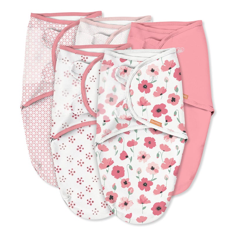 SwaddleMe Original Swaddle â€“ Size Small/Medium, 0-3 Months, 5-Pack (Pretty Poppy ) - Image 1
